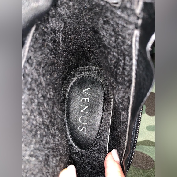 Venus Stiletto Black Suede Crystal Embellished Knee High Boots - Picture 13 of 17